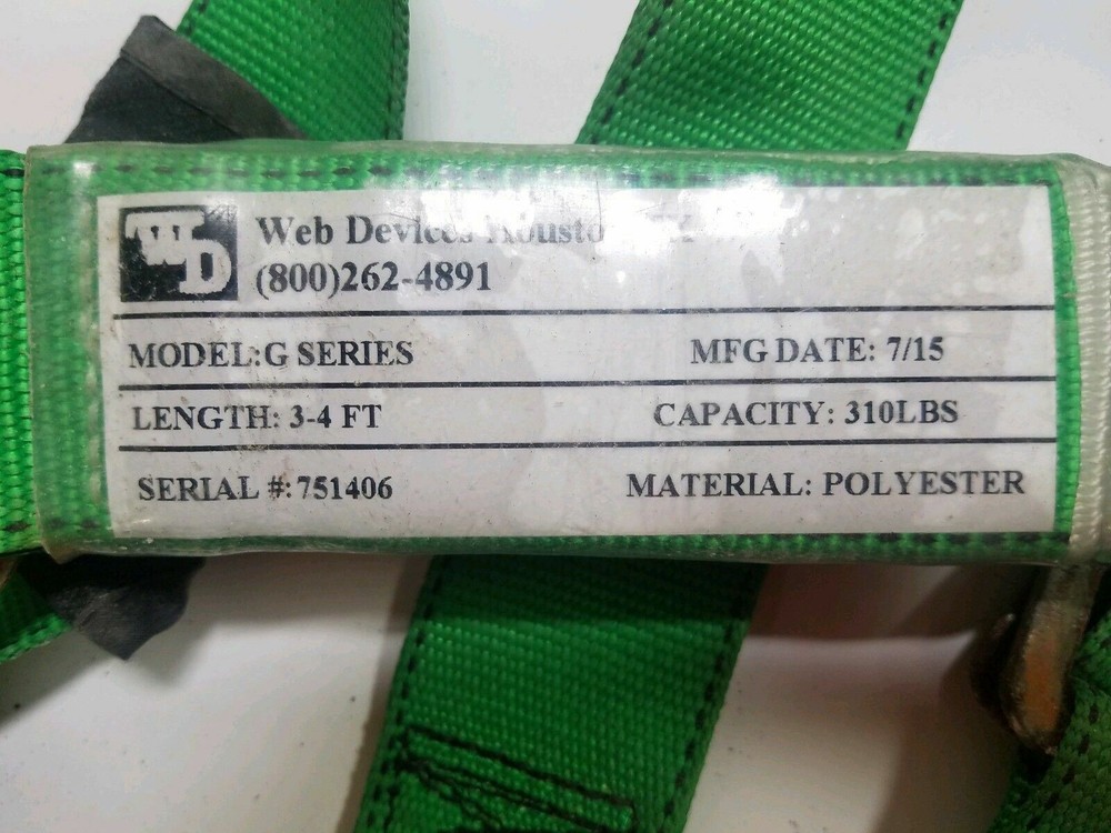 Web Devices Full Body Safety Harness, 310lb Max, Poly, 2015 3-4ft