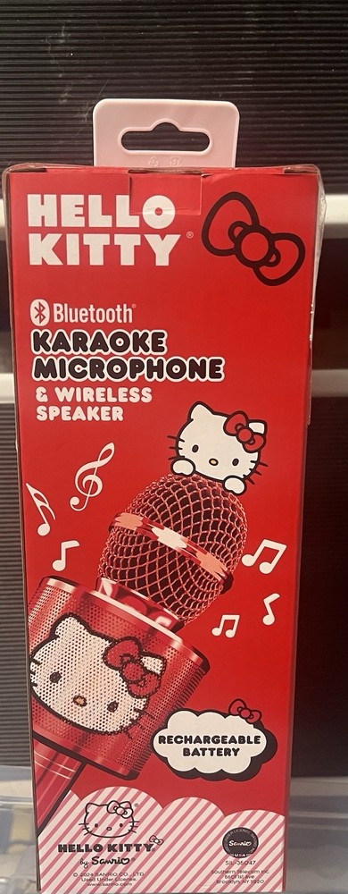 Hello Kitty Bluetooth Karaoke Microphone & Wireless Speaker USB Charging Red NIB
