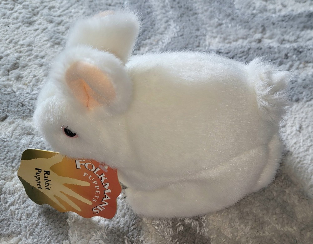 New Folkmanis White Bunny Rabbit Hand Puppet - Soft
