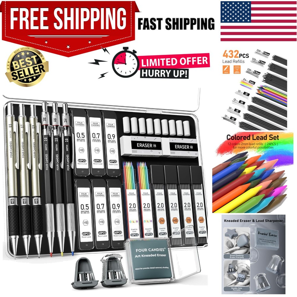 Comprehensive Drawing Kit: 25PCS Mechanical Pencils with Color & Graphite Leads