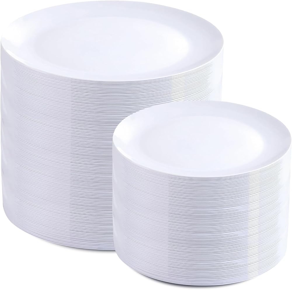 200 Pieces White Plastic Plates Disposable - Include 10 inch Dinner
