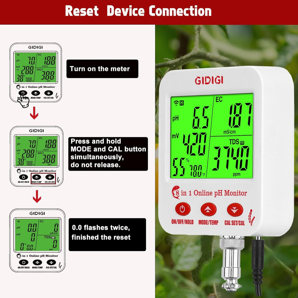 Digital Ph EC Meter Smart Hydroponics Ph Meter with Wifi for Real Time Large Scr