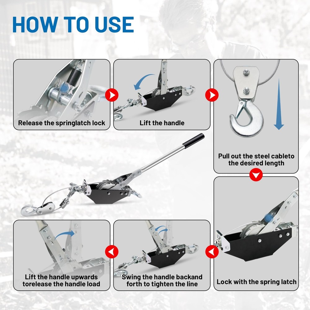 POLESTAR Come Along Winch, 3000 lbs Pull Capacity, 12 ft Steel Cable Hand Win...
