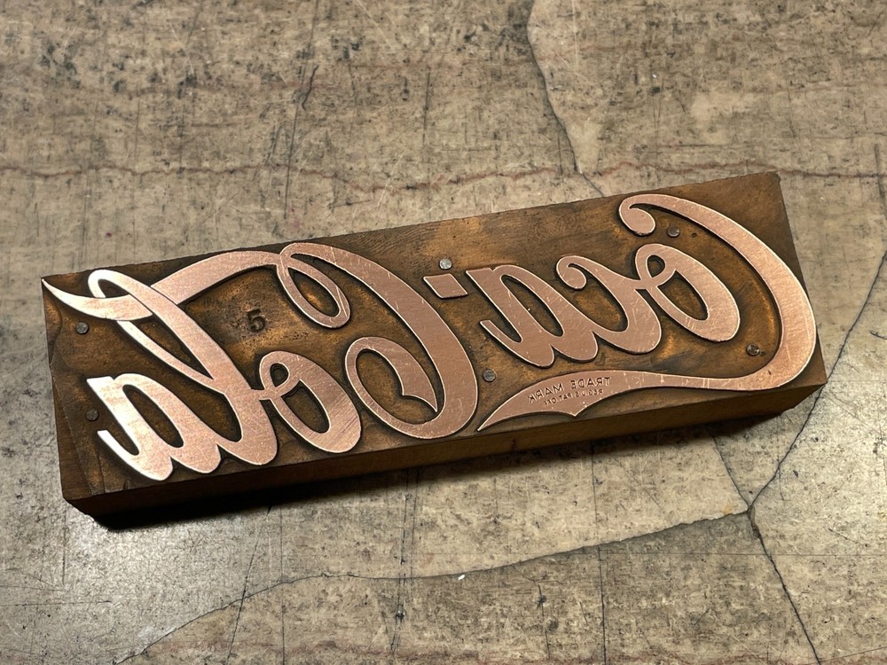 Printing Letterpress Printers Block Copper Coca Cola Script Logo (99)