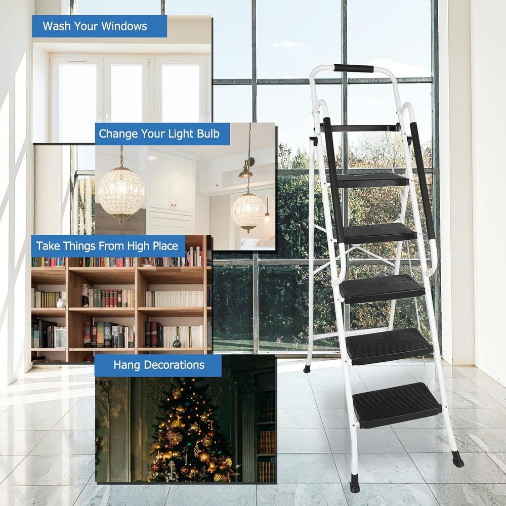 330 lbs 5 Step Ladder Handrails & Tool Tray Platform Folding Step Stool Ladder