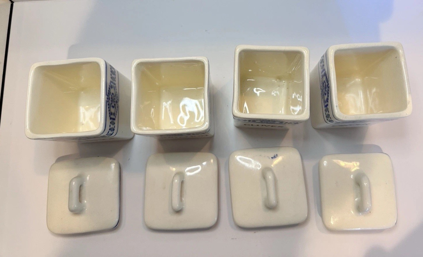 4 Blue and white Czechoslovakian spice canisters vintage