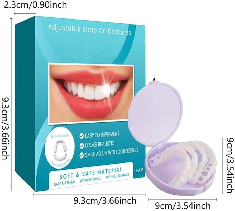 Adjustable Snap-On Dentures, Soft Safe Material, Realistic Looking Temporary Den