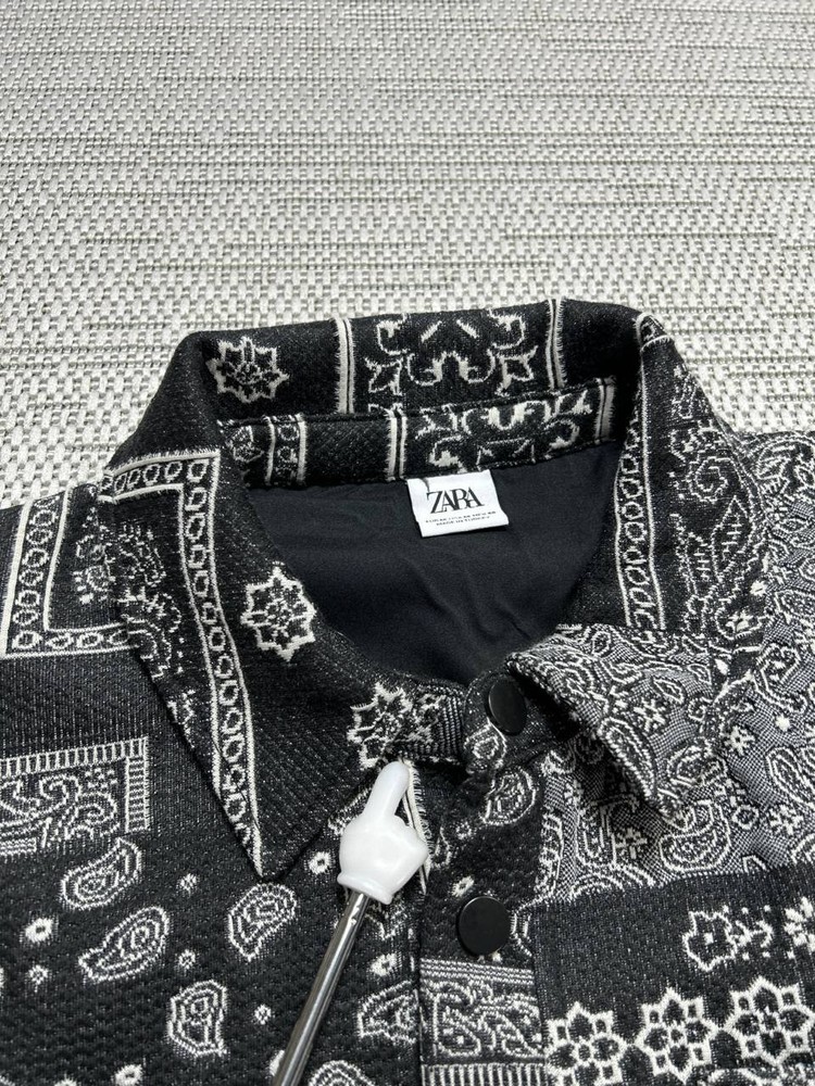 Zara Jacket Mens Medium Black Gray Paisley Bomber *