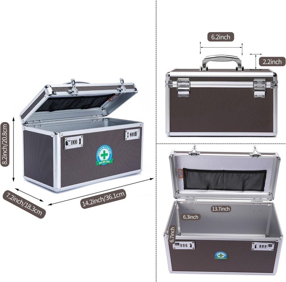 Multipurpose Lockable First Aid Box & Portable Pill Case - Large Coffee Color