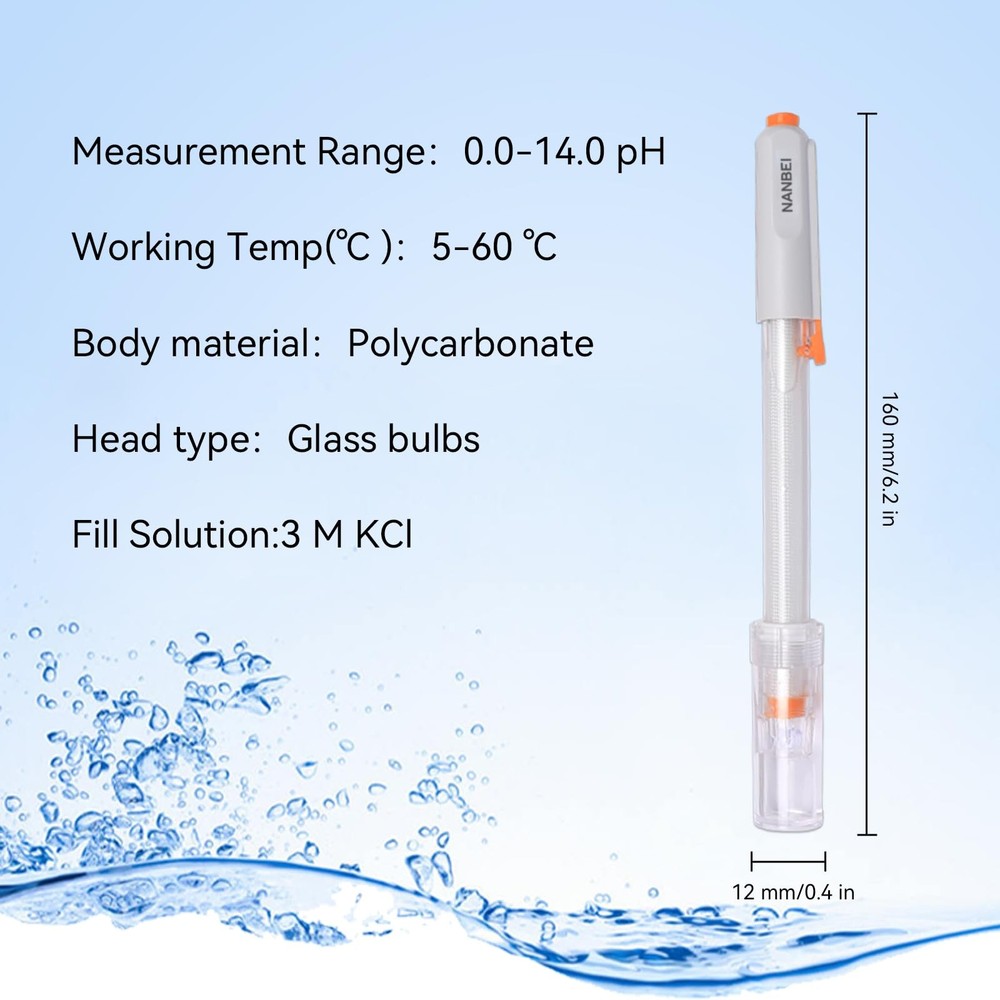 NANBEI E-201F pH Probe for Water, Electrode, Range 0-14, 5-60°C...