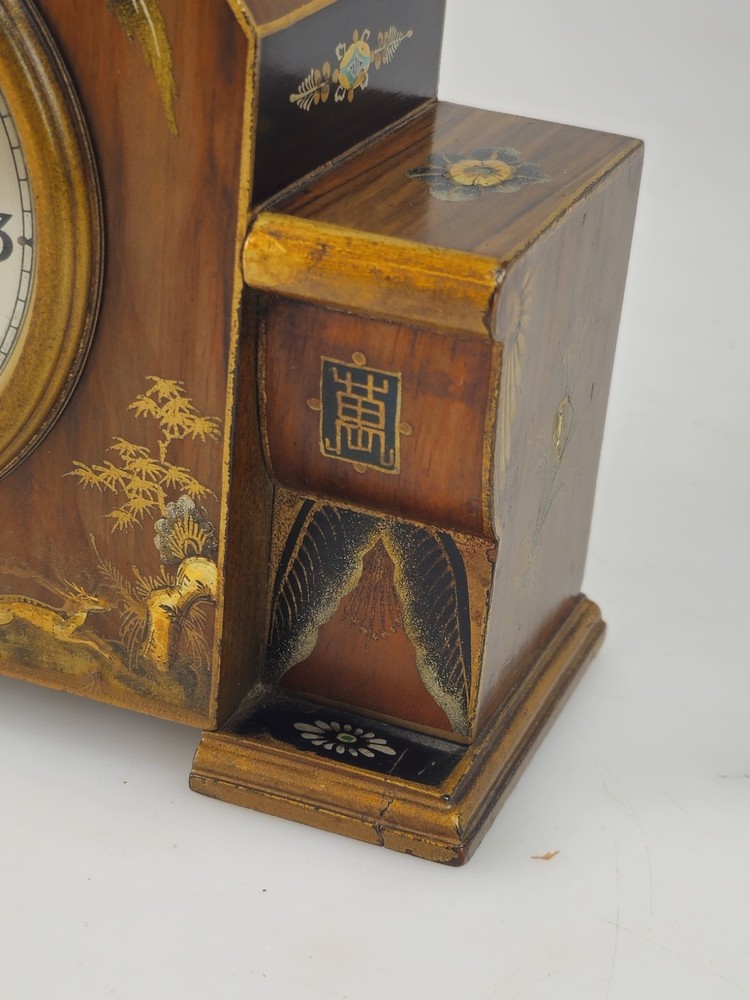 Fine Smiths Chinoiserie Lacquered Mantel Clock