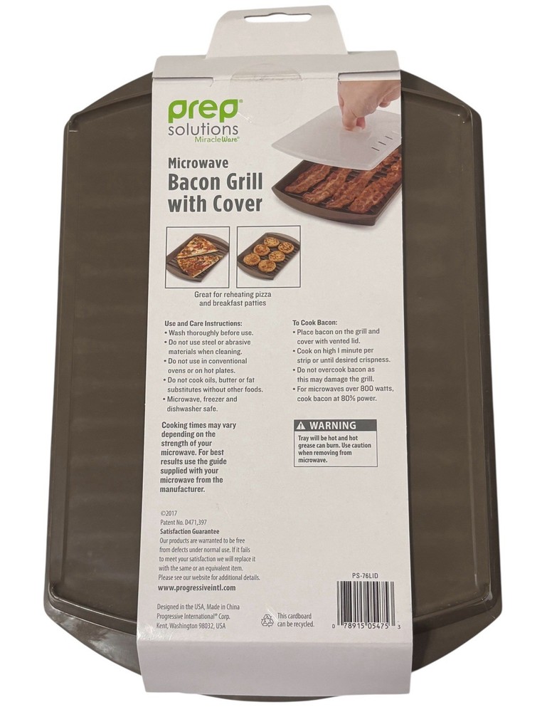 Progressive MiracleWare Microwave Bacon Grill W/Cover Gray Plastic