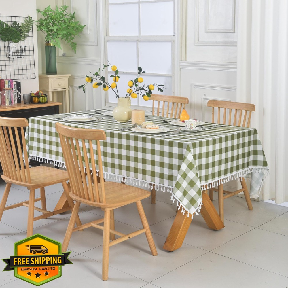 Essifunia 52x70 Tassel Checkered Tablecloth Waterproof