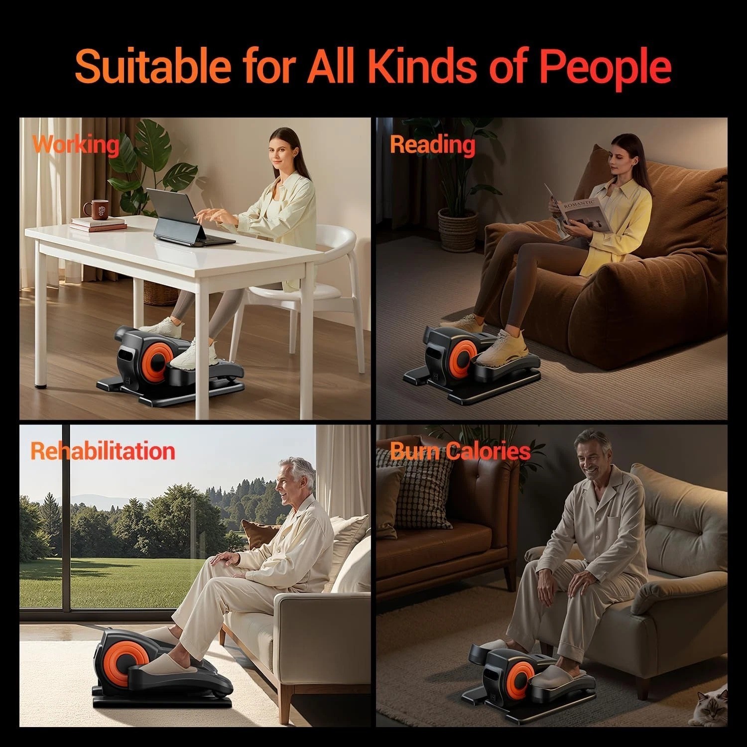 Under Desk Elliptical Machine – Electric Seated Pedal Exerciser 12 Speeds