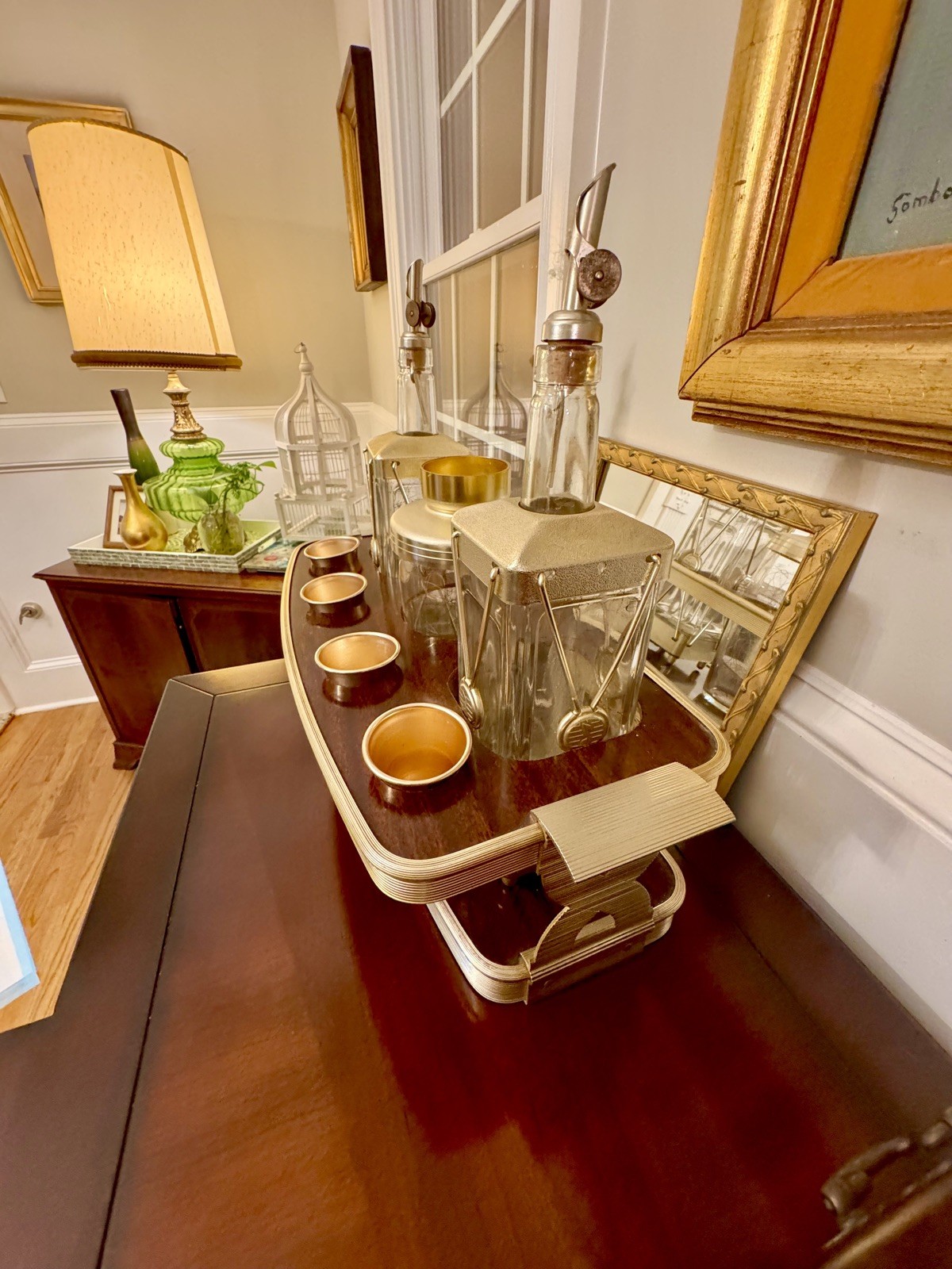 Epic Vintage MidCentury Wood/Brass Bar Set w Glassware & Caddy Don Draper / Bond