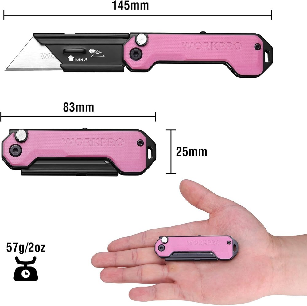 WORKPRO Folding Utility Knife Quick Change Blade Box Cutter Quick Open Axis Lock