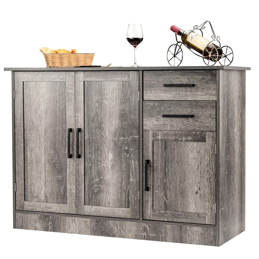 Rustic Gray Grey Wooden Buffet Console Storage Cabinet China Server Sideboard