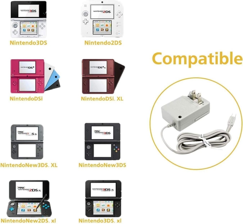 2-Pack 3DS & Dsi Charger Compatible with Nintendo, Foldable Plug