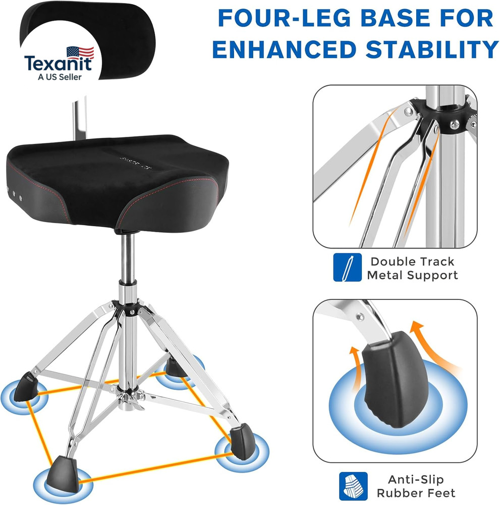 Drum Throne with Backrest 4-Leg,Hydraulic Drum Stool Height Adjustable,Heavy Dut