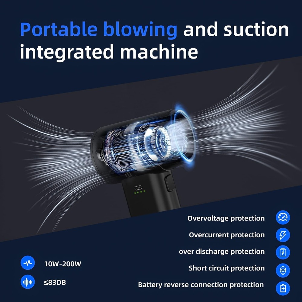 Electric Compressed Air Duster Mini Blower Cordless with Computer Vacuum Clea...