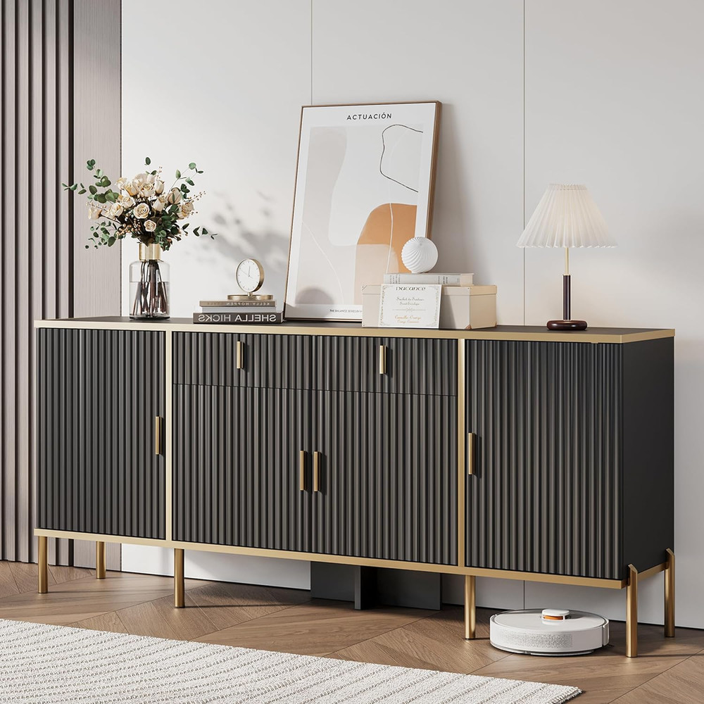 60" Modern Black Buffet Cabinet with Storage & Adjustable Shelves
