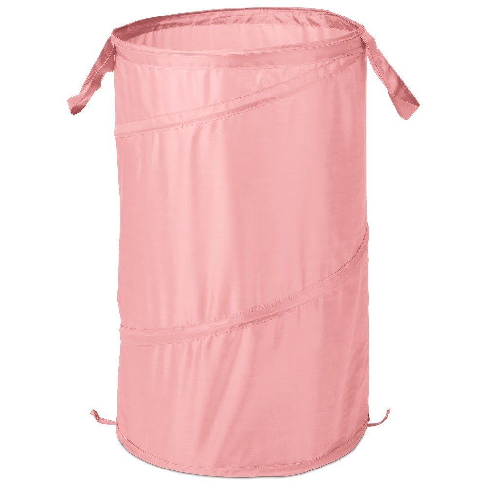 Up Spiral Laundry Hamper Basket Pink Polyester Collapsible Clothes Bin