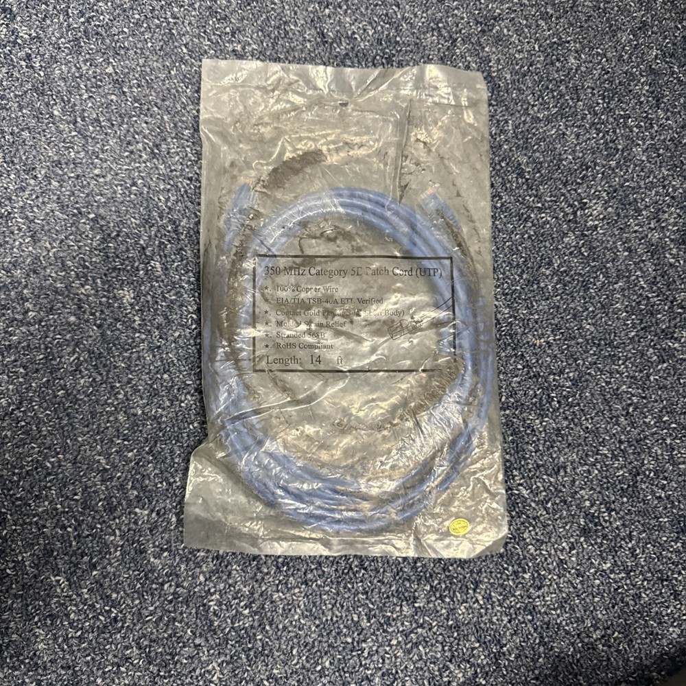 14’ Cat5e Patch Cable Blue New In Bag