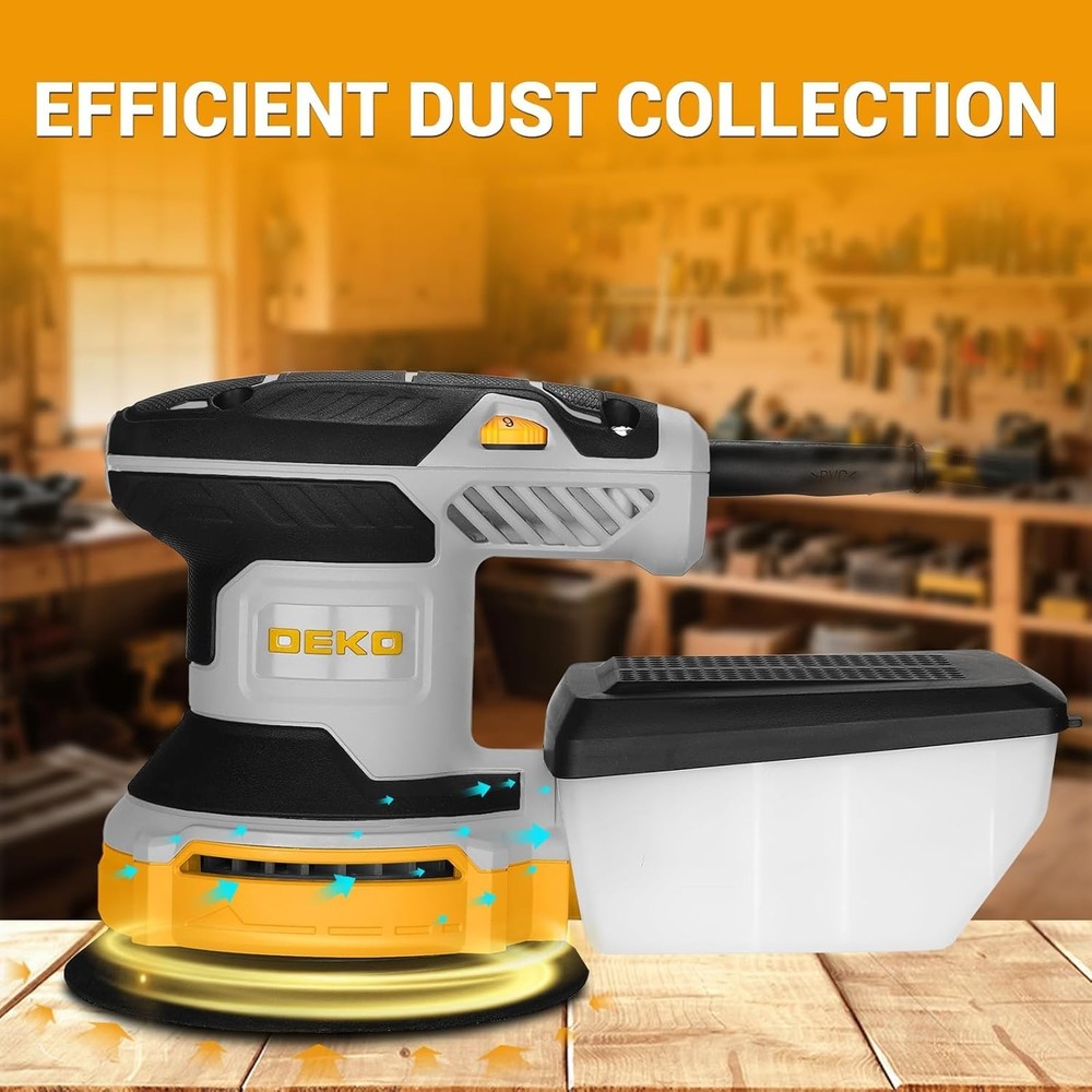 Versatile 5-Inch Random Orbital Sander - Ergonomic & Efficient Dust Collection
