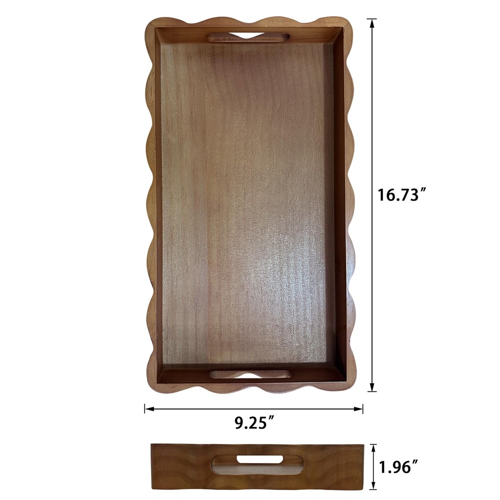 JUIOETURPine Wood Decorative Tray with Handle Rectangular Wooden Serving Tray fo