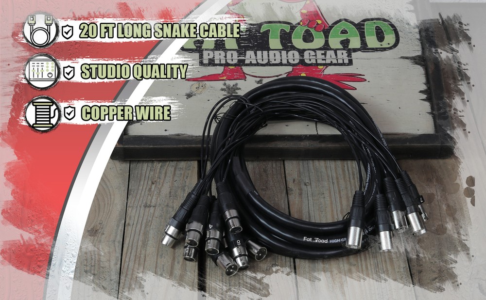 XLR Snake Cable (8 Channels) 20 FT by FAT TOAD | Patch Studio, Stage, Live Sound
