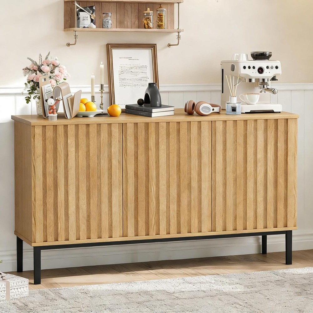 Sideboard Buffet with Fluted Doors & Adjustable Shelf for Dining Room Storage