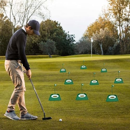 9 Pack Golf Putting Cups with Flags, Plastic Golf Training Aids with Golf Green