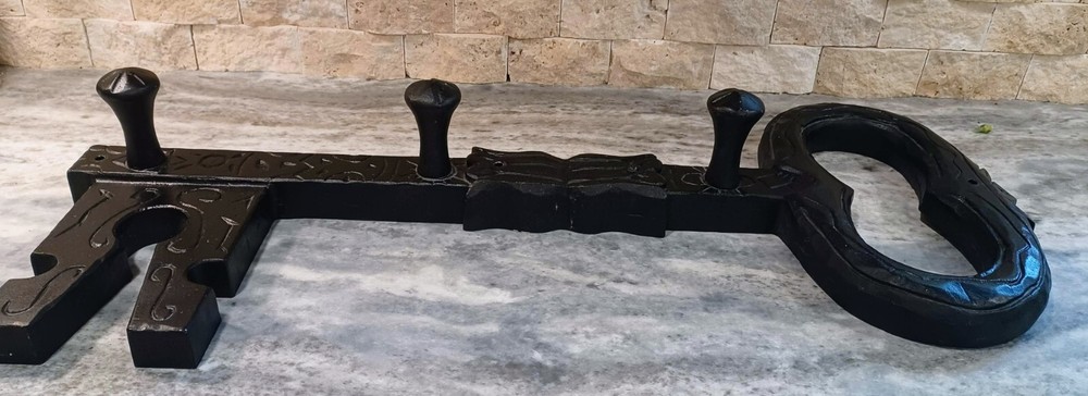 Large Cast Iron Skelton Key wall mounted coat rack 26" Long
