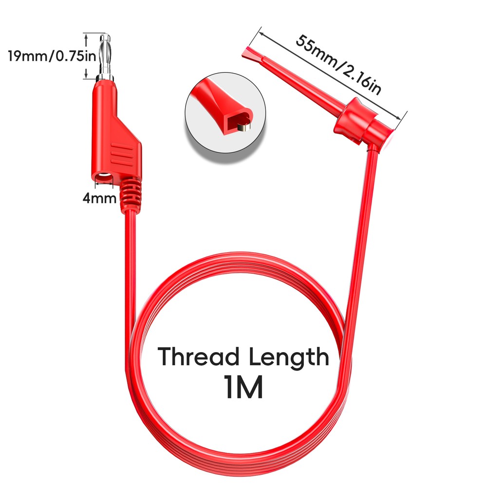 5PCS Multimeter Test Leads Test Hook Clip to 4mm Stackable Banana Plug Cable