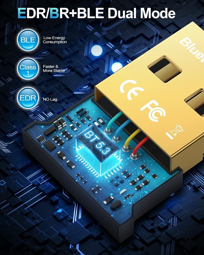 USB Bluetooth Adapter for PC, 5.3 Bluetooth Dongle Receiver EDR & BLE, Plug a...