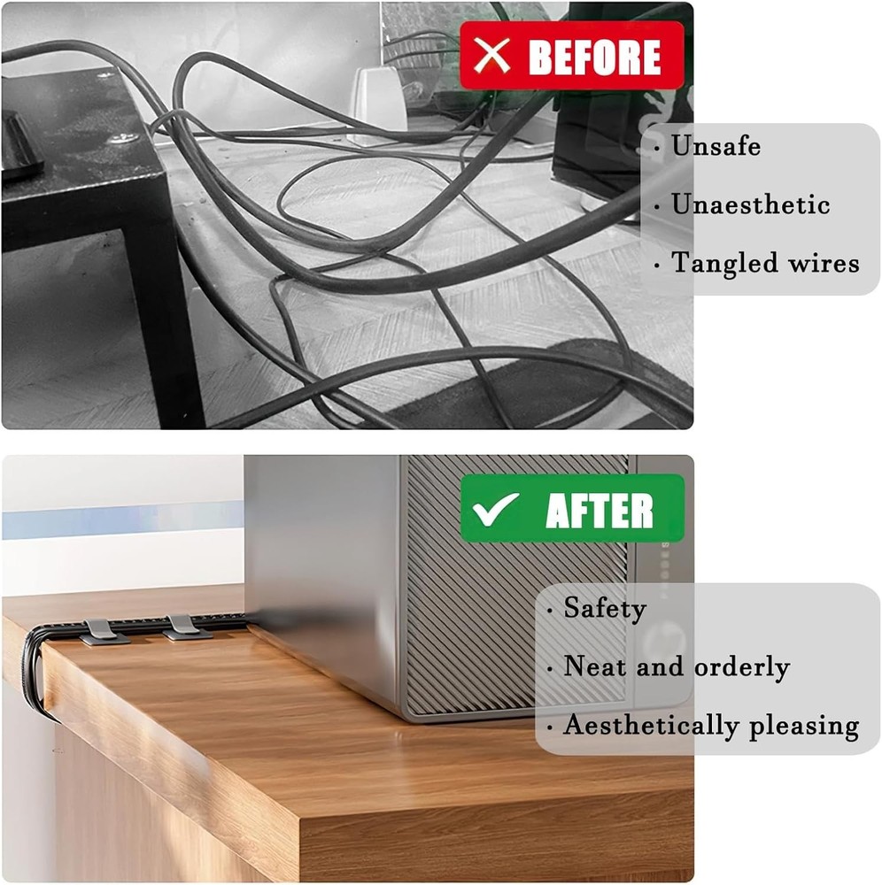 80PCS Hook and Loop Cable Straps, Cable Management Under Desk, Self Adhesive ...