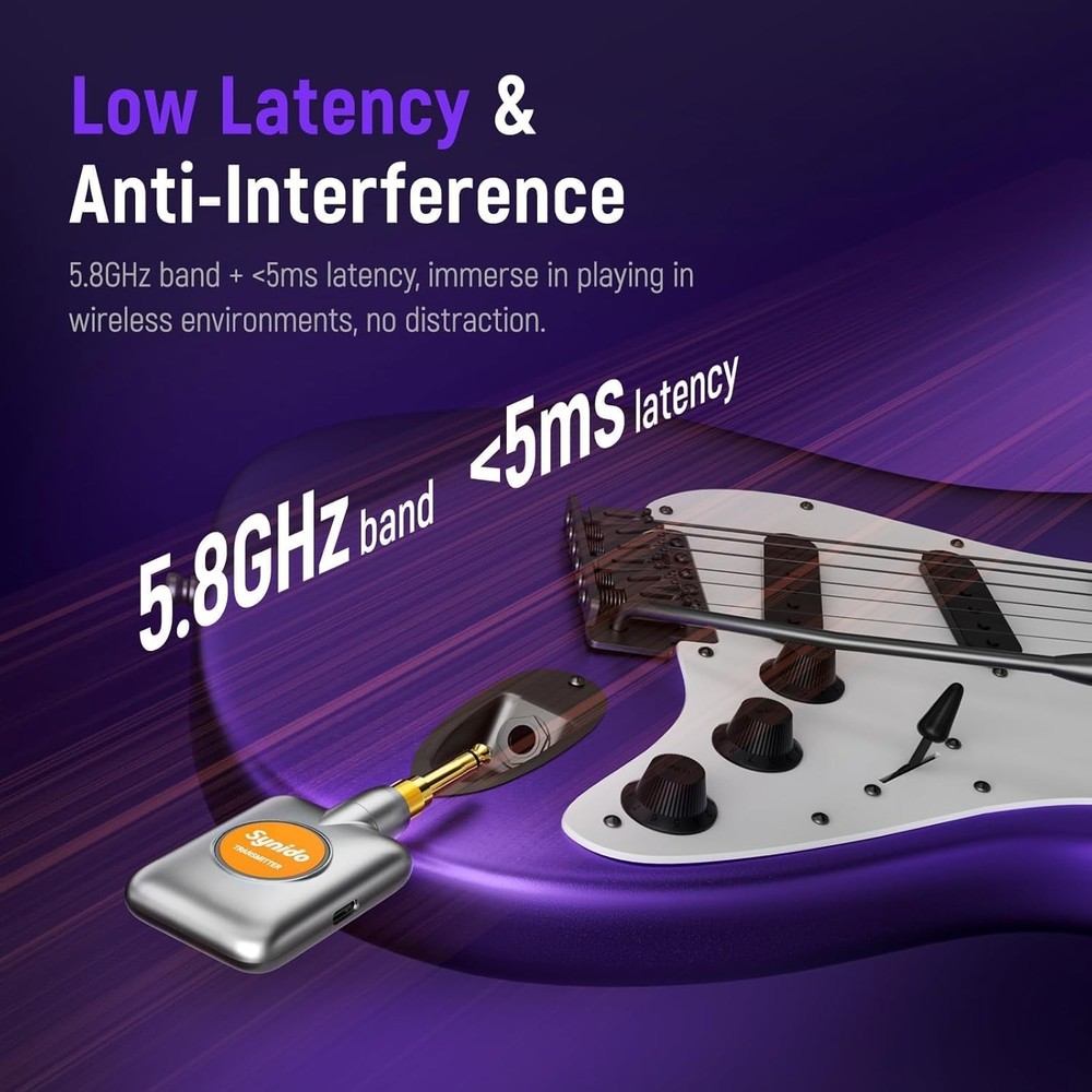 Synido 5.8GHz Rechargeable Wireless Guitar System Transmitter Receiver