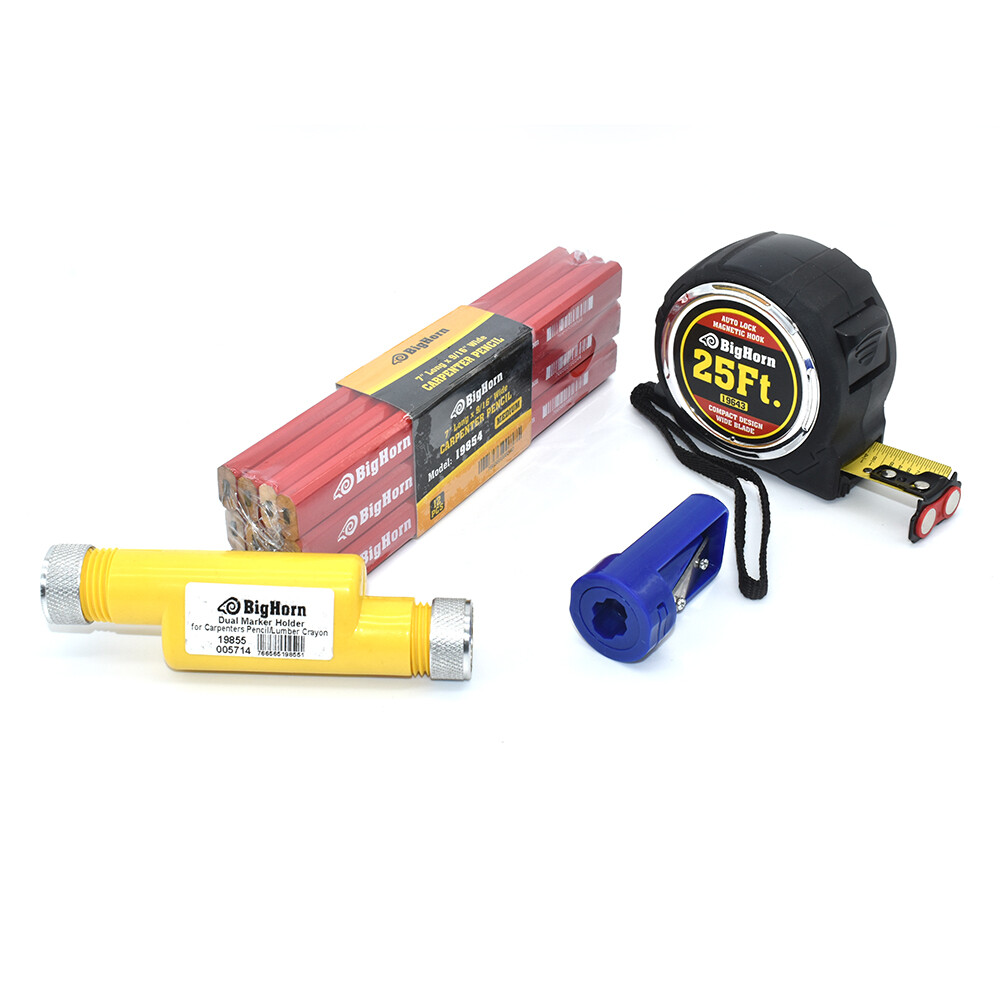 Carpenter Tools Kit - 25ft Tape Measure, Carpenter Pencil, Sharpener, Pencil