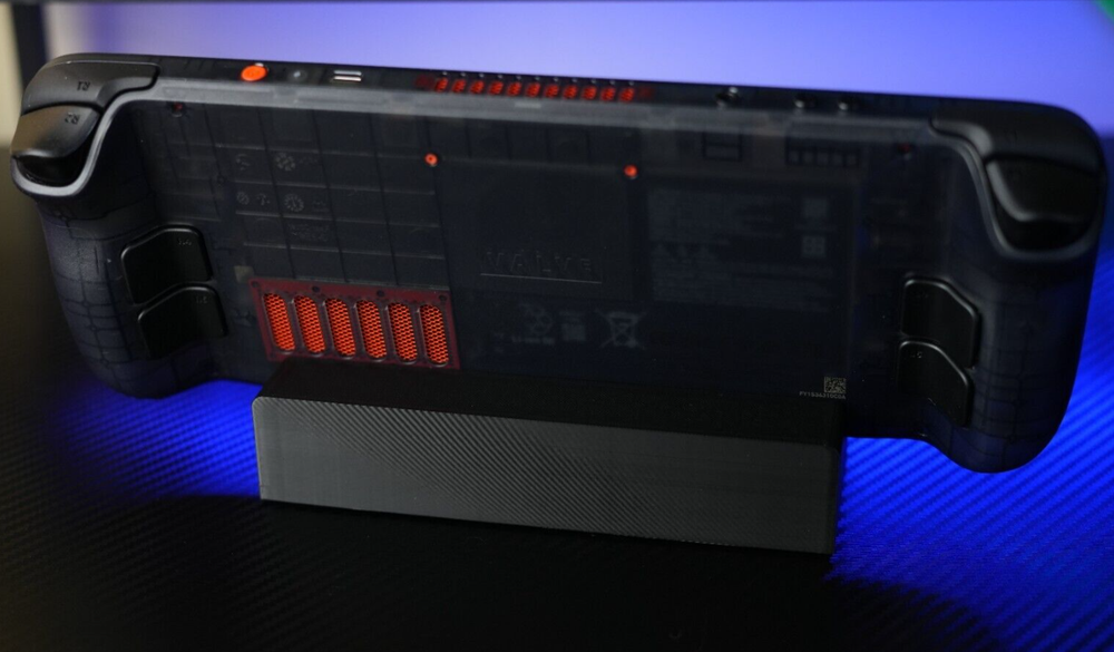 Steam Deck Desk Stand 3D Printed with red logo