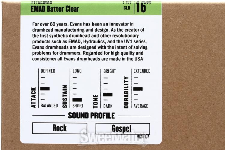 Evans EMAD Clear Drumhead - 16" - Tom Hoop