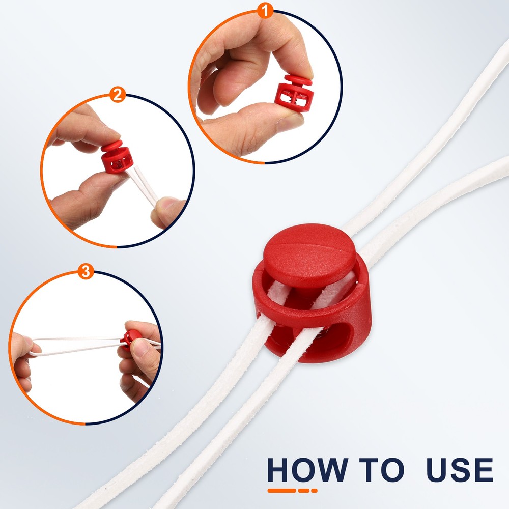 5pcs Cord Lock Double Hole Spring Toggle Stopper for Drawstring, Orange