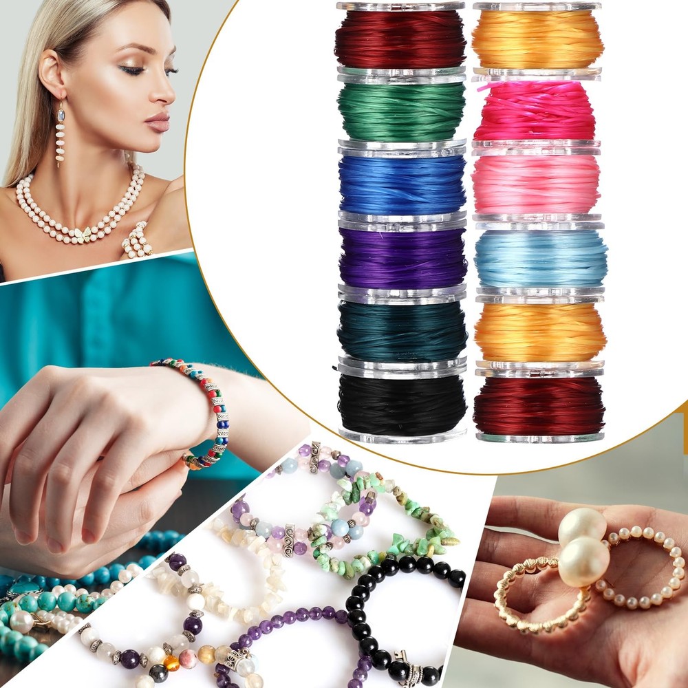 25 Rolls 0.8mm Flat Stretchy Bracelet Strings with Organizing Cases Crystal E...