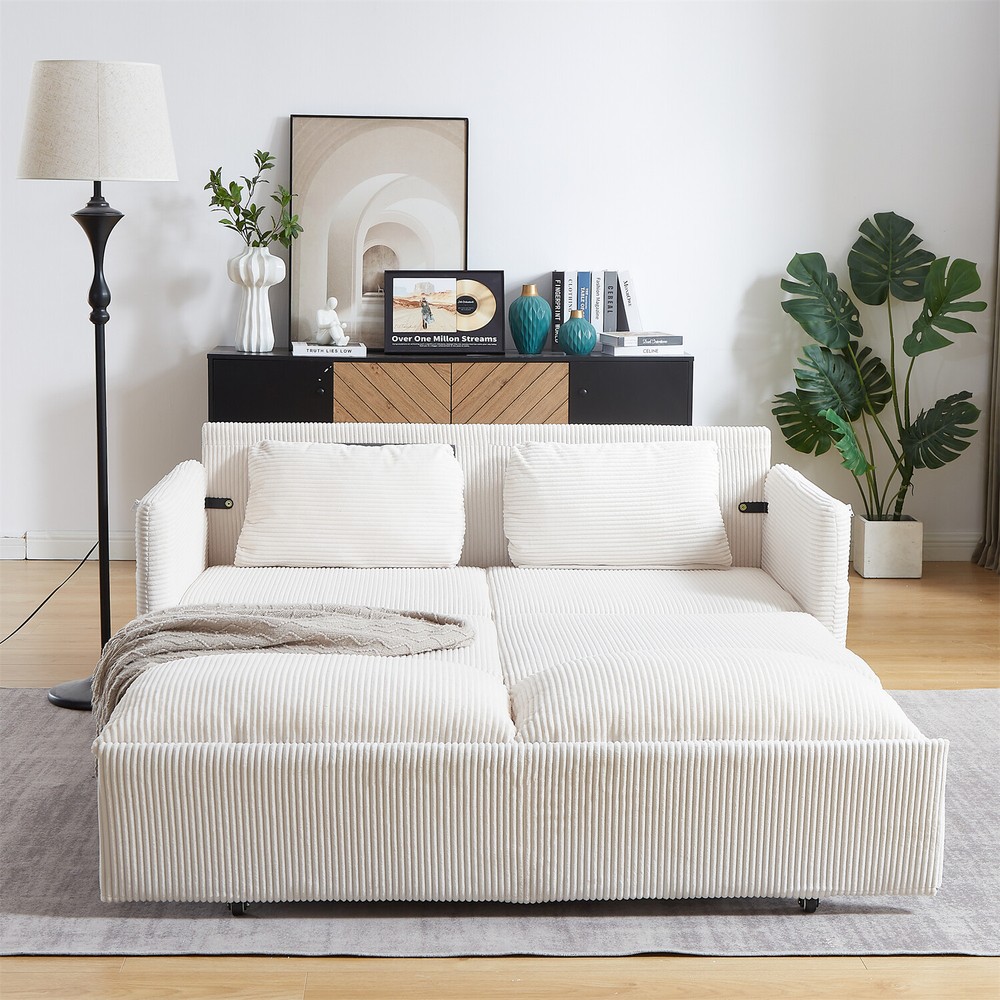 Convertible Sleeper Sofa Bed Loveseat Sofa with Pull-Out Bed & 2 Pillows