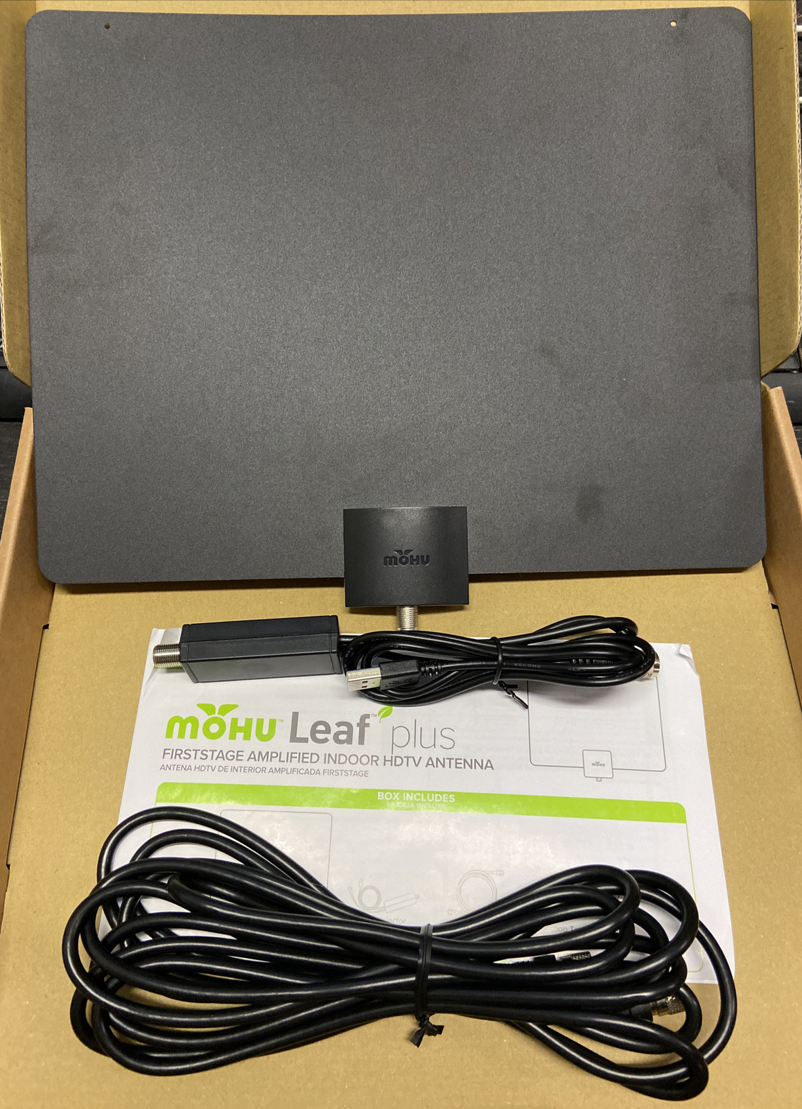 Used Mohu MH-110029BB Leaf Plus Indoor Amplified HDTV Antenna 60 Mile Range