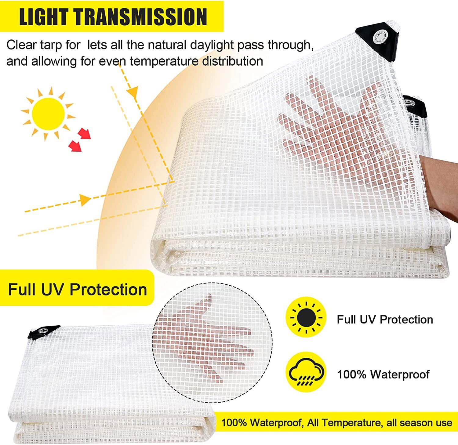 Premium Poly Waterproof Clear Tarp 16 Mil Heavy Duty Canopy