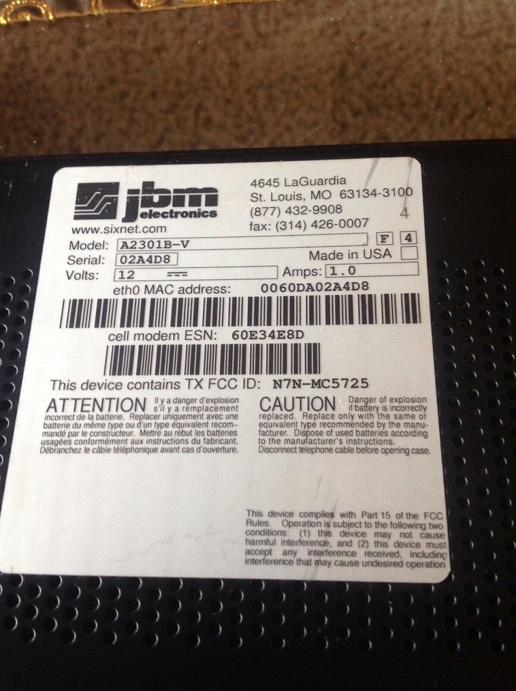 JBM Electronics A2301B-V Cellular Modem Router Gateway with Power Cable