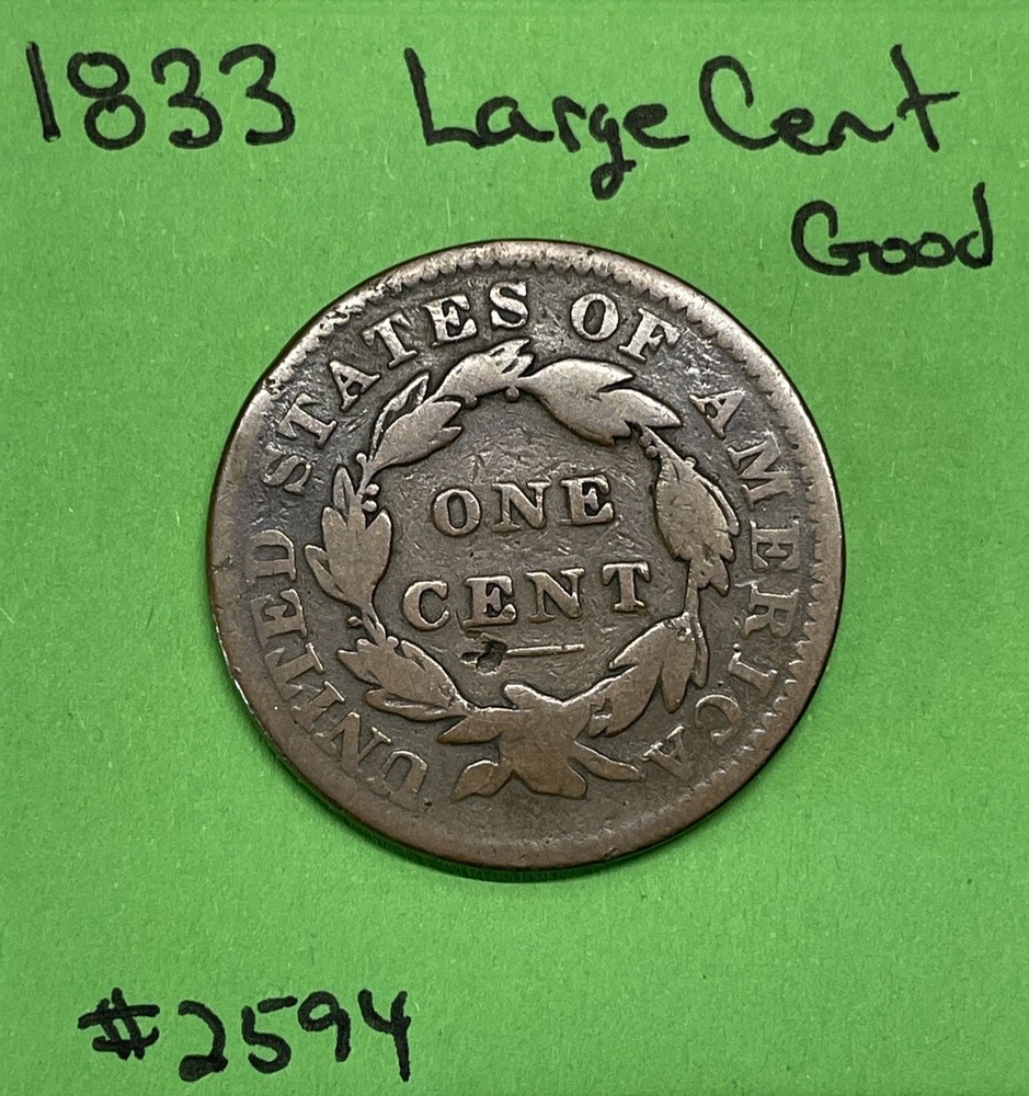 1833 Large Cent 1c Good Rev Mark