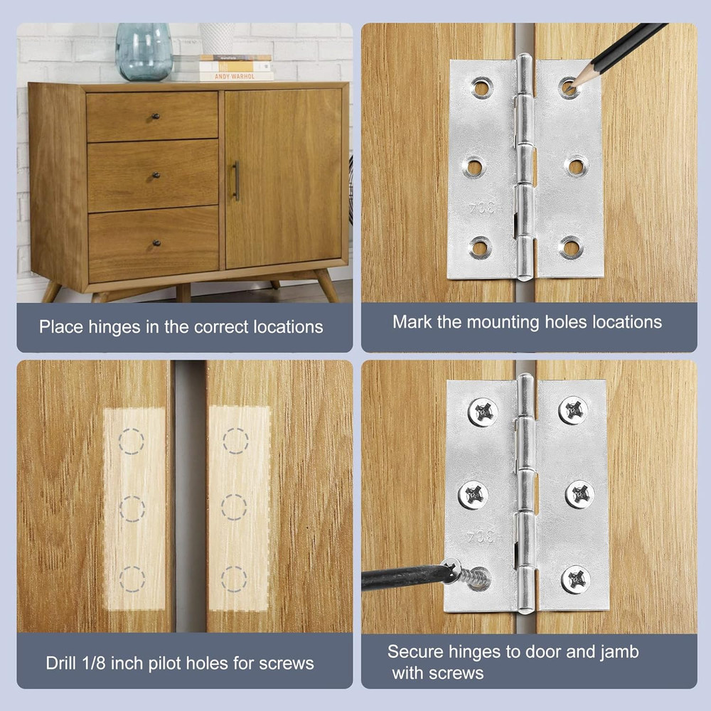 3" Door Hinge, 12 Pcs Stainless Steel Butt Hinges, Silver Window Hinges, Interi