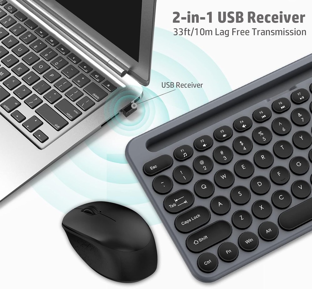 Wireless Keyboard and Mouse Combo with Phone and Tablet Holder (GRAY)