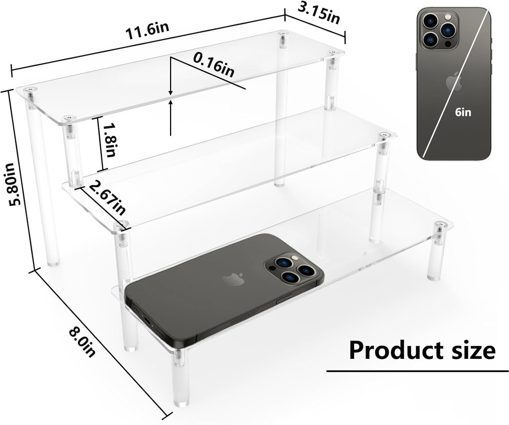 Acrylic Display Risers,Clear Display Risers Stand Small Mini Shelf 3 Tiered Cupc
